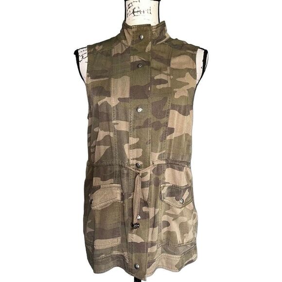 Camo Utility Vest Sleeveless Jacket Military Army Drawstring Waist - Picture 3 of 6